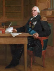 Koning Lodewijk XVIII in zijn studeerkamer in de Tuilerieën