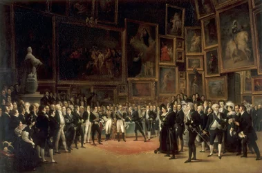 Karel X reikt prijzen uit aan kunstenaars die exposeren op de Salon van 1824 in het Louvre