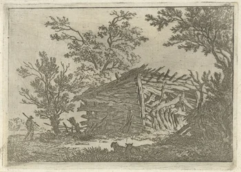 Landschap met een vervallen boerenschuur