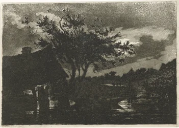 Rivierlandschap met boerderij