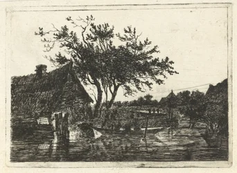 Rivierlandschap met boerderij
