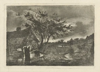 Rivierlandschap met boerderij