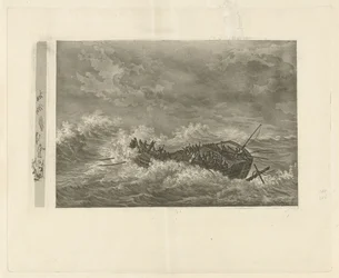 Stormachtige zee met zinkend schip