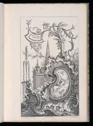 Cartouche met Obelisk en Palm, Livre Nouveau de Morceaux de Fantaisie (Nieuw Boek van Fantasiestukken)