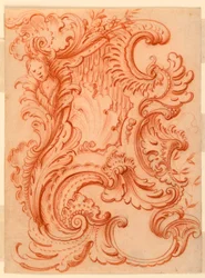 Tekening voor een Rocaille Escutcheon