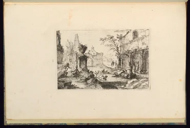 Ontwerp van een landschap met ruïnes