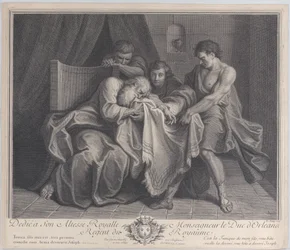 Jakob huilt in de mantel van zijn zoon terwijl zijn andere zonen deze wegtrekken, 1724