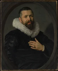 Portret van een bebaarde man met een kraag
