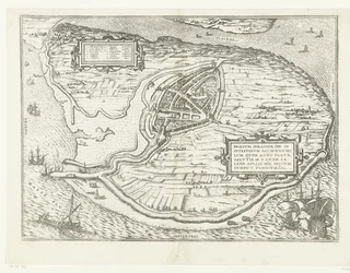 Kaart van het eiland Voorne en plattegrond van Brielle, 1572