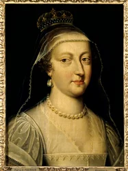Portret van Anna van Oostenrijk (1601-1666), koningin van Frankrijk. Schilderij door Frans Pourbus de Jongere (Francois (Franz) Porbus)