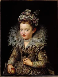 Portret van Eleonora Gonzaga, prinses van Mantua, kind, circa 1605