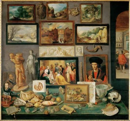 Een kunst- en curiosacollectie (schilderij op eikenhout)