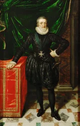 Frans: Portrait de Henri IV (1553-1610), roi de France, en costume noir Hendrik IV, koning van Frankrijk in zwarte jurk