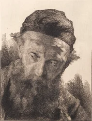 Oude baardige man met zwarte kalot
