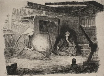 Maria, het Christuskind en Jozef op kerstochtend