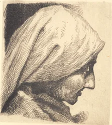 Proefplaat: Oude vrouw met hoofddoek, profiel