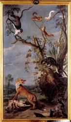 De kat en de vos. Illustratie bij de fabel van Jean de La Fontaine. 17e eeuw, Madrid, Museo del Prado