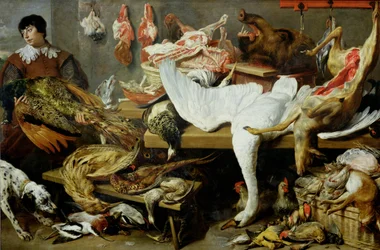 Een wildkraam (olieverf op doek)