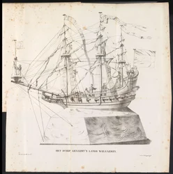 Schip als praalwagen in de optocht voor de Heilige Rombout, 1825