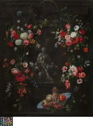 Bloemenkrans met de Heilige Familie