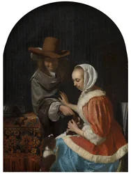 Man en vrouw met twee honden, bekend als "Het huisdier plagen", 1660
