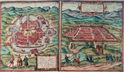 Plannen van Mexico-Stad, Mexico en Cusco-Stad, Peru, uit Carl Nebel