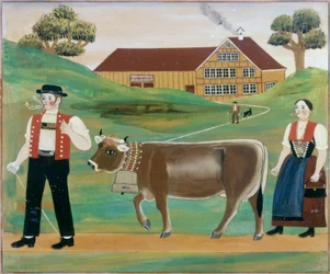Boer en boerin met koe