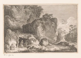 Twee heremieten in een rotsachtig landschap