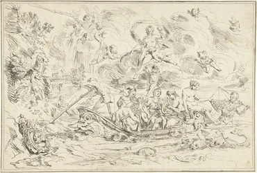 Apollo en Pan in een bootje