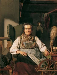 Een Ramsauer boerin aan het spinnenwiel