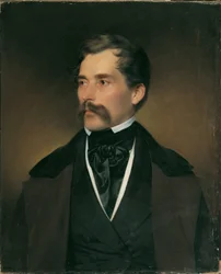 Portret van een grijsharige heer met snor