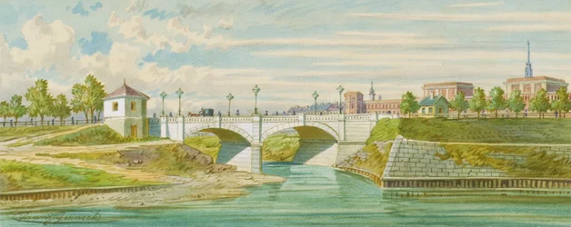 De Radetzkybrug over de Wienrivier met zijn monding in de Donau