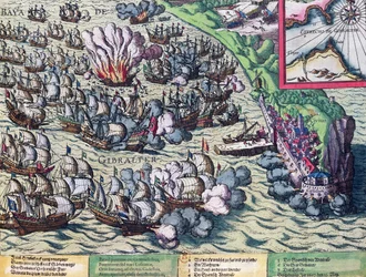 Gevecht voor de Kust van Gibraltar, gedrukt op 25 mei 1607