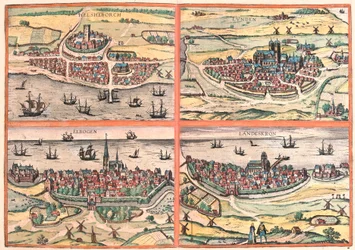Helsingborg, Lunden, Malmö en Landskrona (Zweden) (gravure)