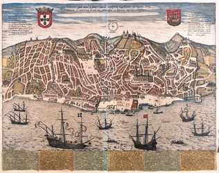 Zicht op Lissabon, Portugal (gravure)