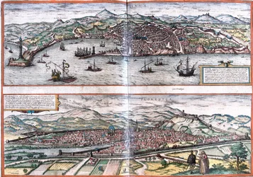 Gezichten van Genua (Genua) en Florence (Florentia), Italië