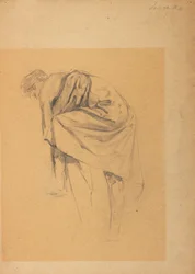 Figurenstudie van een naar links buigende vrouw