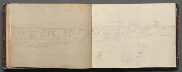 Album met Zichten op Rome en Omgeving, Landschapsstudies, pagina 08b en 09a: Panoramisch Zicht op Rome