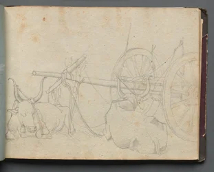 Album met Zichten op Rome en Omgeving, Landschapsstudies, pagina 37a: Ossen en Wagen