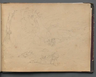 Album met Zichten van Rome en Omgeving, Landschapsstudies, pagina 44a: Figuren in een Landschap