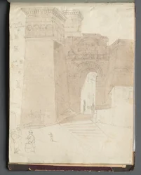 Album met Zichten van Rome en Omgeving, Landschapsstudies, pagina 50a: Romeins Architecturaal Zicht.