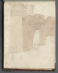 Album met Zichten op Rome en Omgeving, Landschapsstudies, pagina 50a: Romeins Architecturaal Zicht