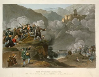 De Tiroolse Patriotten Stormen het Fort van Kuffstein met hun Houten Kanonnen, uit Historic, Military and Naval Anecdotes