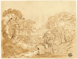 Landschap met brug en ruïnes