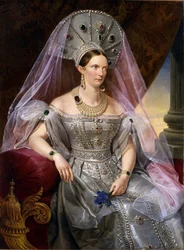 Portret van keizerin Alexandra Fjodorovna Charlotte van Pruisen, met kokoshnik, ca. 1836
