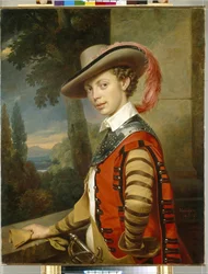 Portret van prins Nikolai Saltykov in verkleedkleding