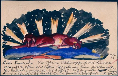 "Altaarstuk uit Lana", Franz Marc uit Sindelsdorf aan Gabriele Münter in München: Postkaart, poststempel 11.04.1913