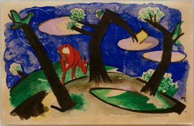 Landschap met rood dier