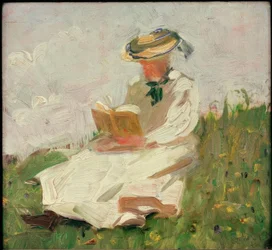 Lezende vrouw in het groen