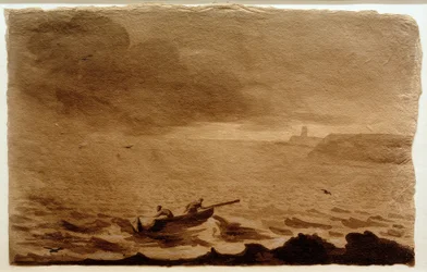 Kustlandschap bij naderende storm